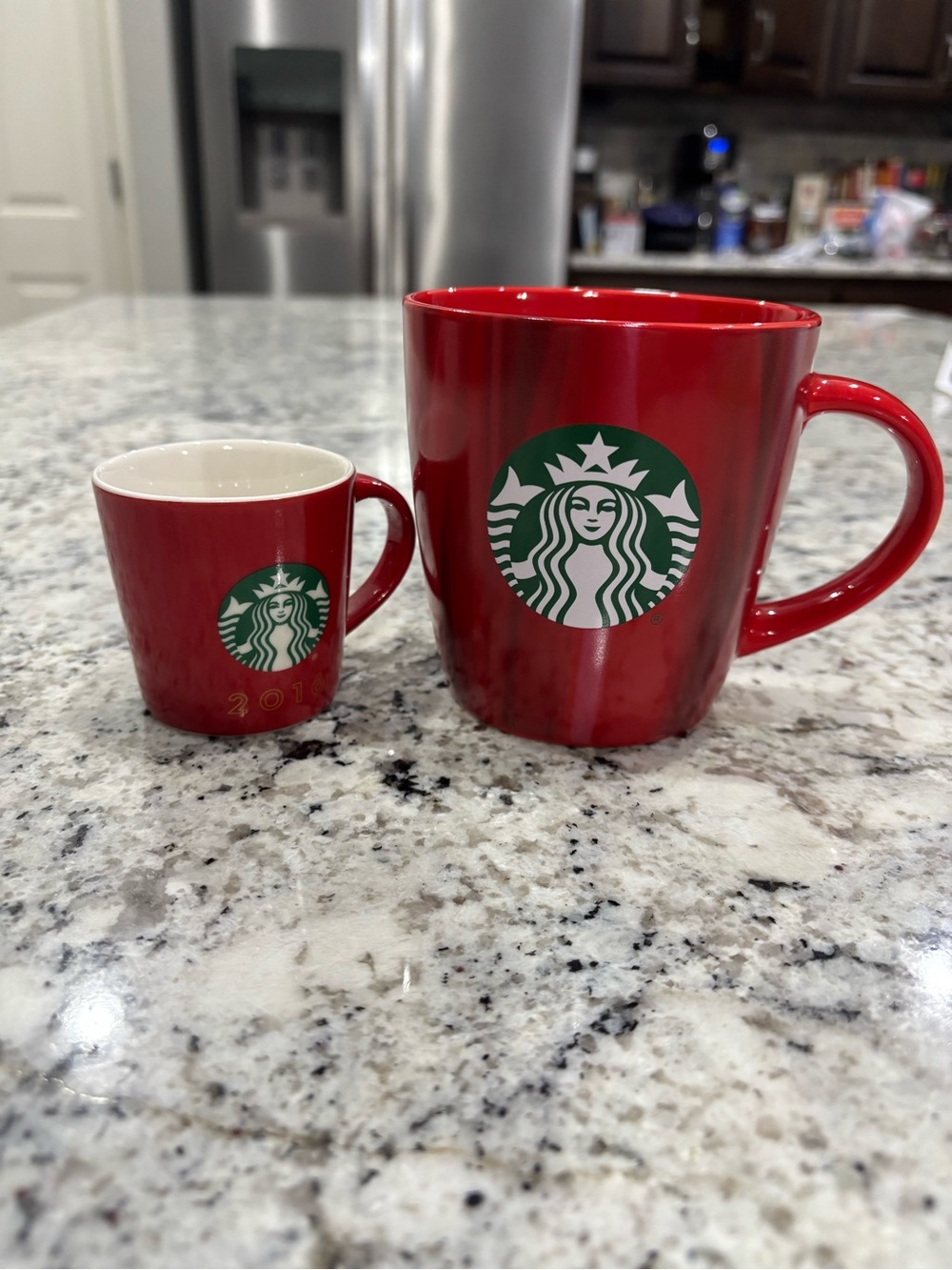 Starbucks Red Mug Set: 2022 12oz Coffee Mug & 2016 3oz Mini Espresso Demi Cup